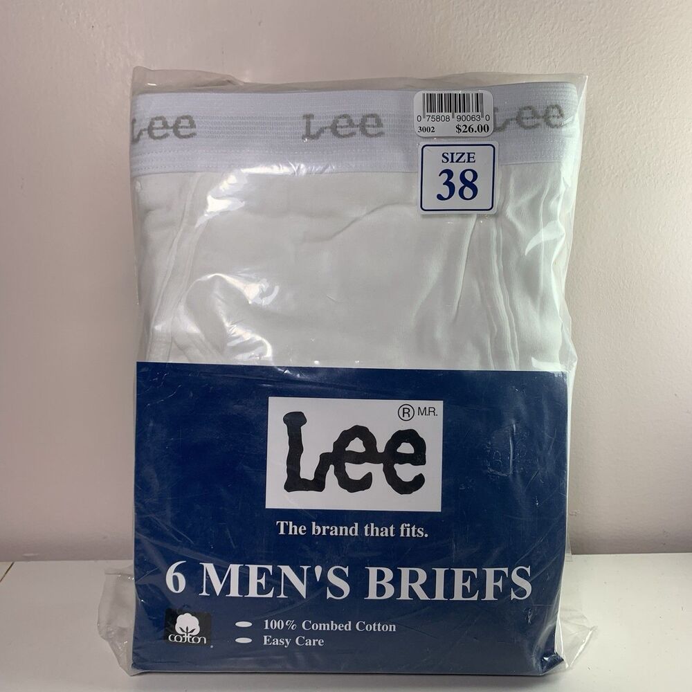 Vintage Lee Briefs Underwear 6 Pack Mens 38 White Combed Cotton Deadstock New